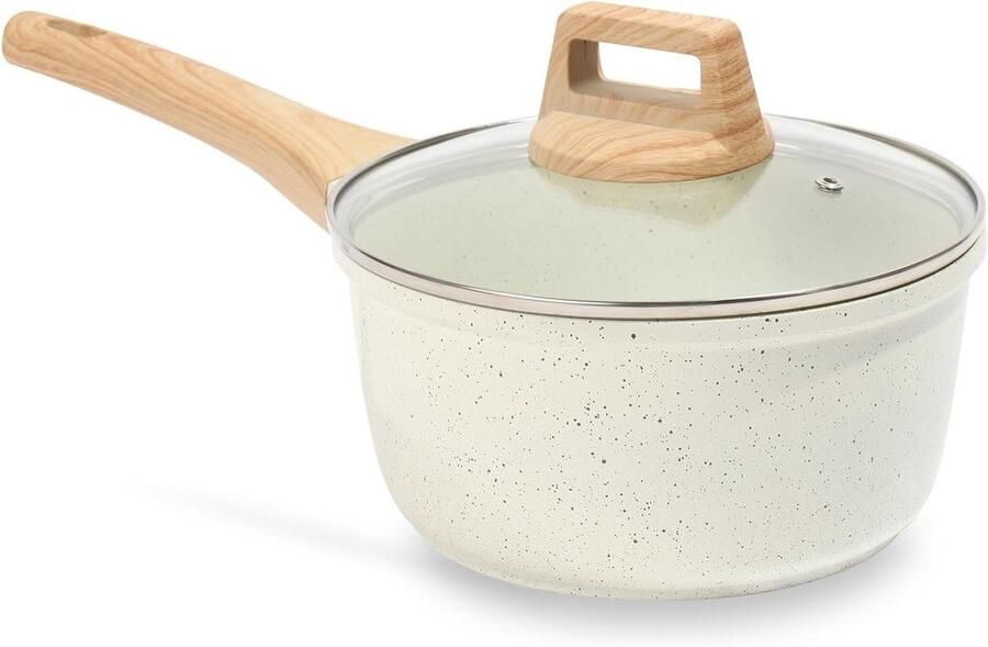 Antiaanbakpan met deksel Kleine soeppan Gezond koken PFOA-vrij 1.5 QT Wit