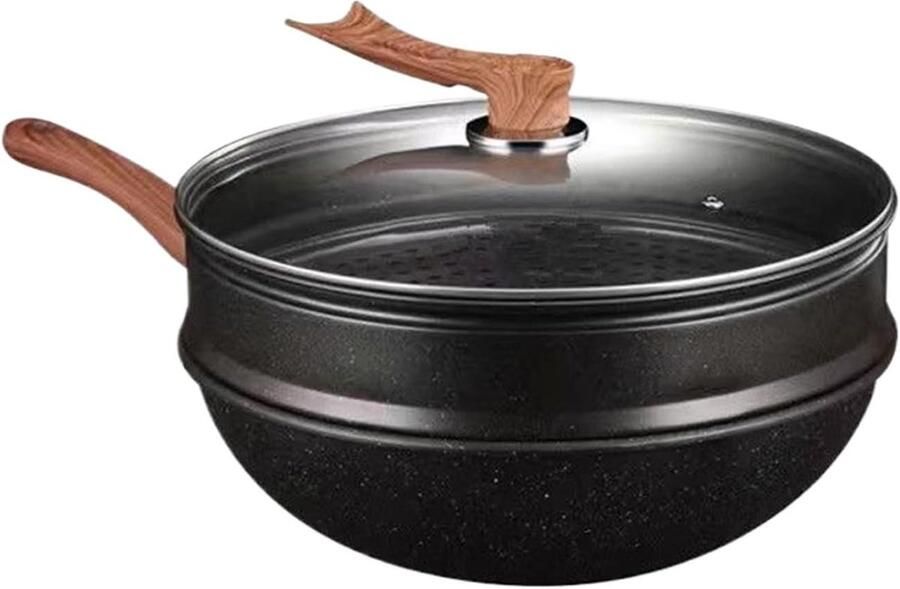 Antiaanbakpan met deksel Koekenpan Dagelijks koken Optimale warmteverdeling 32 cm Zwart