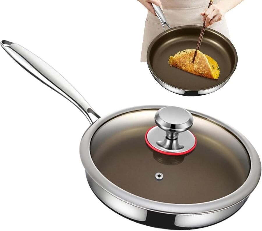 Antiaanbakpan met deksel Koekenpan Hittebestendig Dagelijks Koken Titanium Gecoat 24 cm Zwart