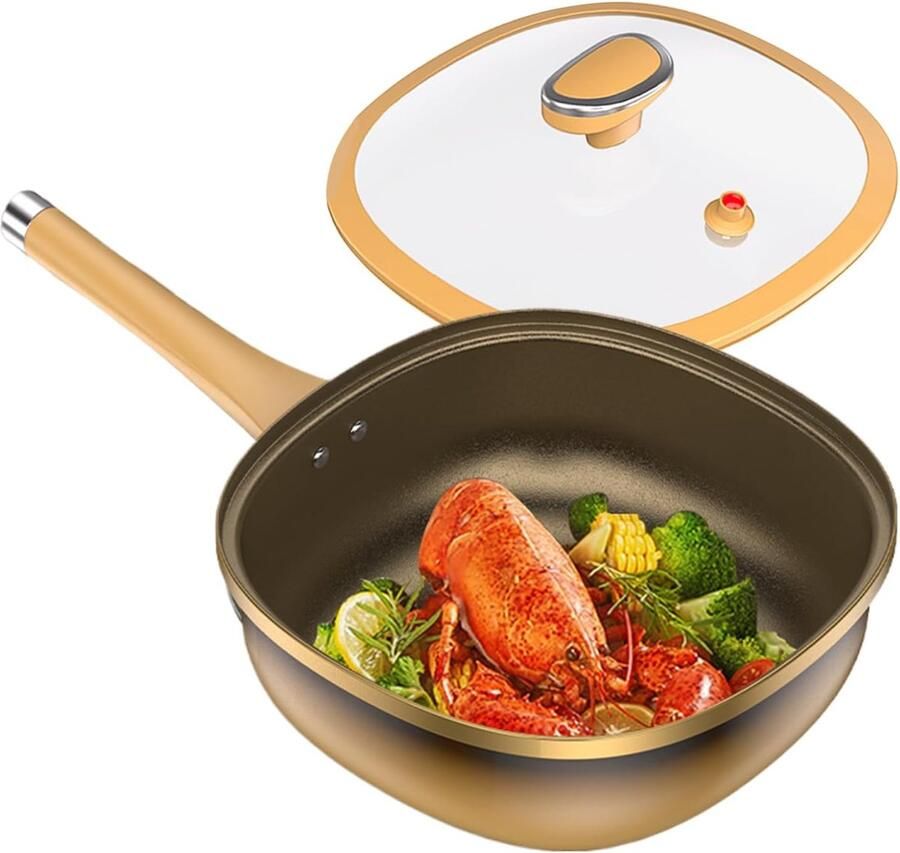 Antiaanbakpan met deksel Kookpan Omeletpan Dagelijkse maaltijden Innovatieve stoomregeling 30 x 10 cm Zwart
