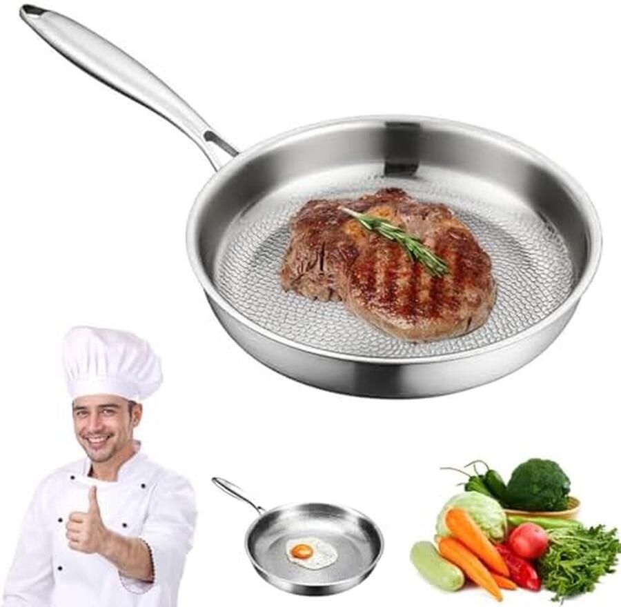 Antiaanbakpan met deksel Krasbestendig kookgerei Gezond koken Gehamerd oppervlak 30 cm Zilver