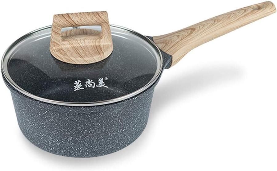 Antiaanbakpan met deksel Soeppan stoompan Gezond koken Houten handvat koel 3.18 liter Zwart