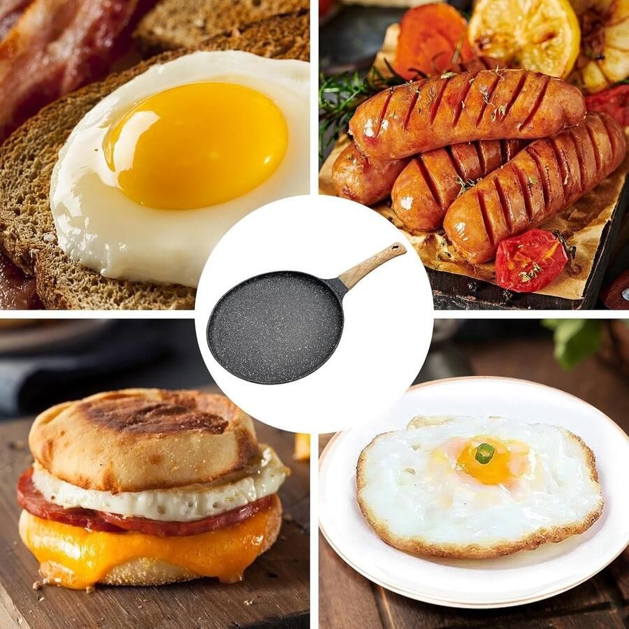 Antiaanbakpan Pannenkoekenpan Inductie Ontbijt Bereiden Ergonomische Koel Handvat 24 cm Diameter Zwart