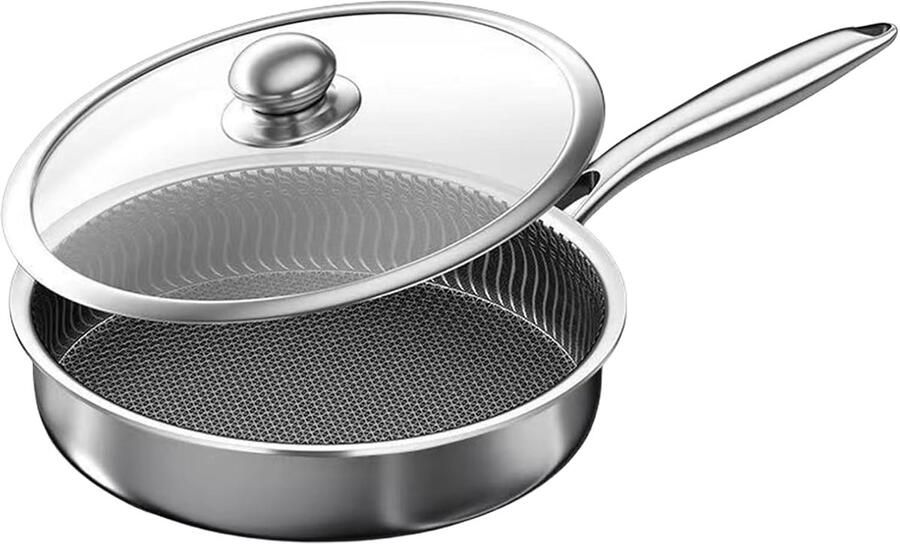 Antiaanbakpan Roestvrij Staal Koekenpan Braadpan Huishouden Camping Inclusief Deksel Inductie Geschikt 30 cm