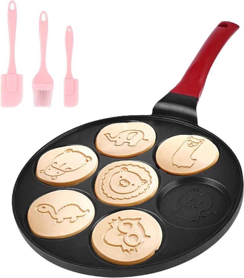 Antiaanbakpan voor pannenkoeken 26 cm met zeven gaten crêpes maker met dier voor gas pan voor gebakken eieren omeletten pannenkoeken hamburgers