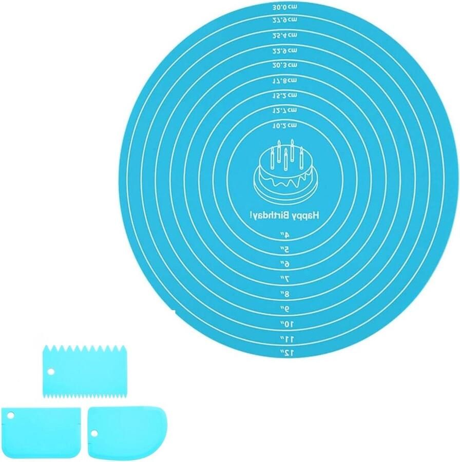 Antislip Bakmat Siliconen Mat Bakplaat Taarten Decoreren Hittebestendig -40 tot 220°C 30 cm Rond Blauw