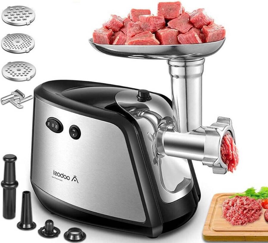 Aobosi Elektrischevleesmolen 3-in-1 met 3 roestvrijstalen slijpplaten Vleesmolen voor kubbe en worstvulbuizen 1200 W Max vermogen Gehaktmolen