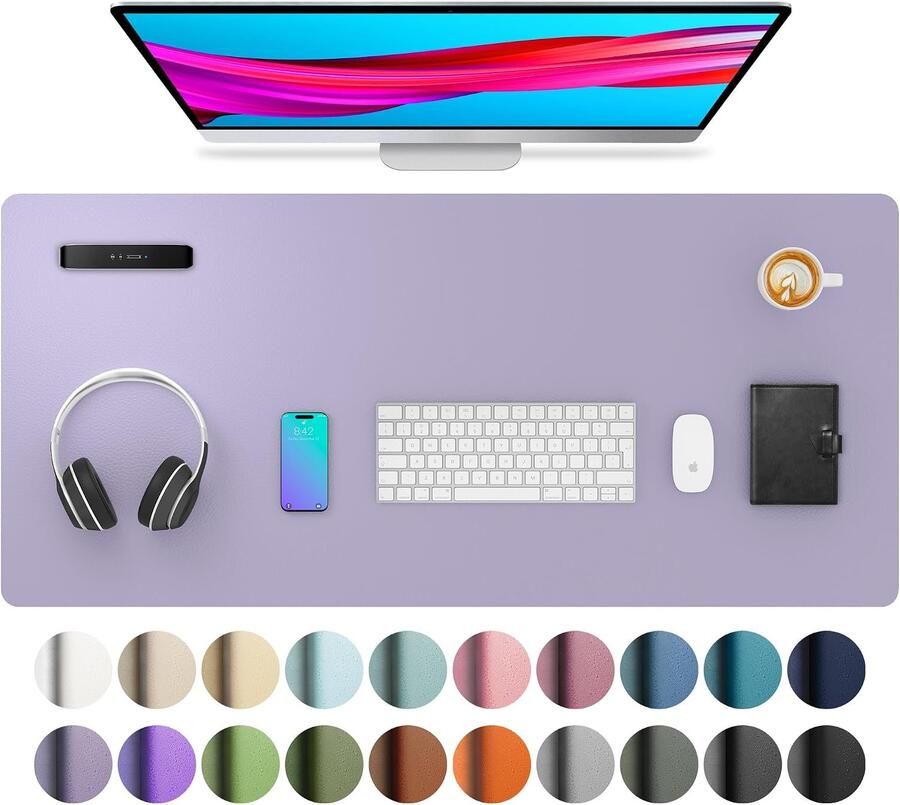 Aothia lederen bureaulegger muismat Antislip PU-lederen bureau-vloeipapier laptop bureaublad waterdicht bureau-schrijfblok voor kantoor en thuiswerk (91x43cm Lavendel)