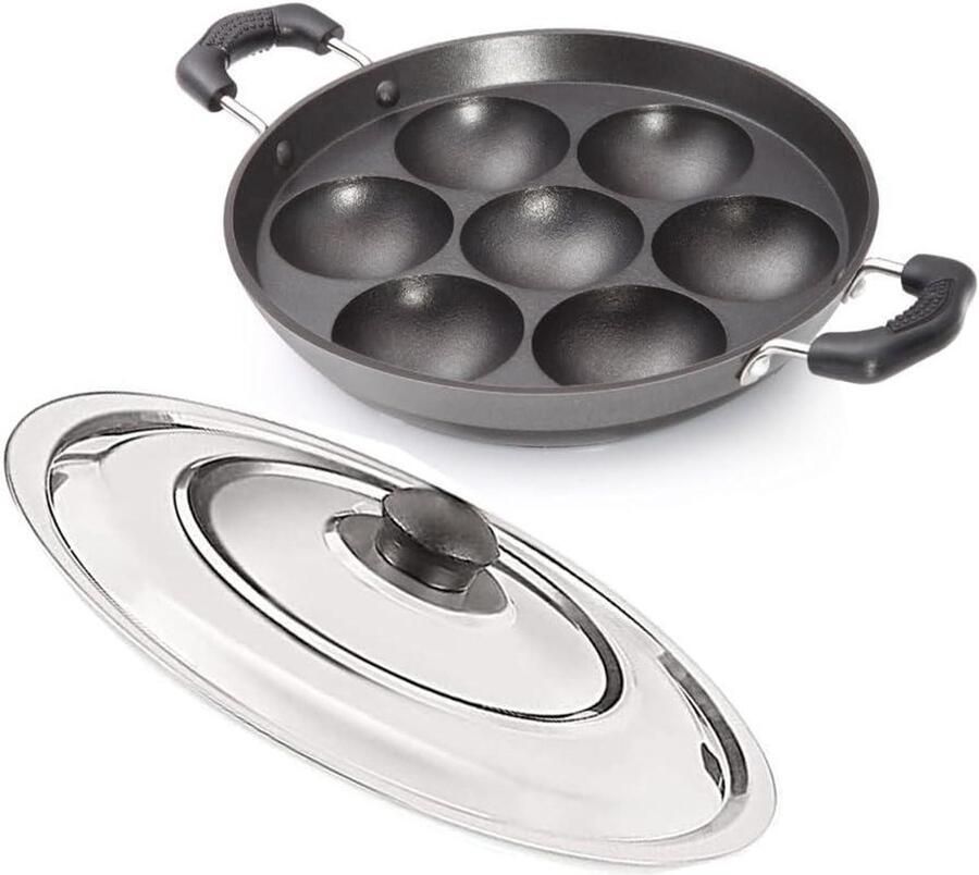 Appam Pan Appam Maker Ontbijt Maken 7 Holte Non-Stick 30x18x7 cm Zwart