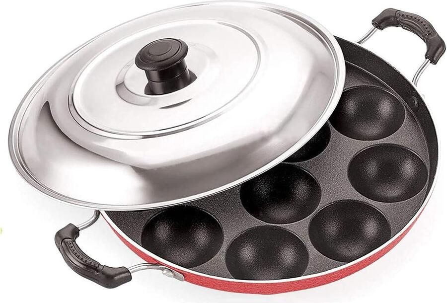 Appam pan Paniyaram pan Kleine pannenkoekjes maken 12 holtes anti-aanbak 12 holtes Rood
