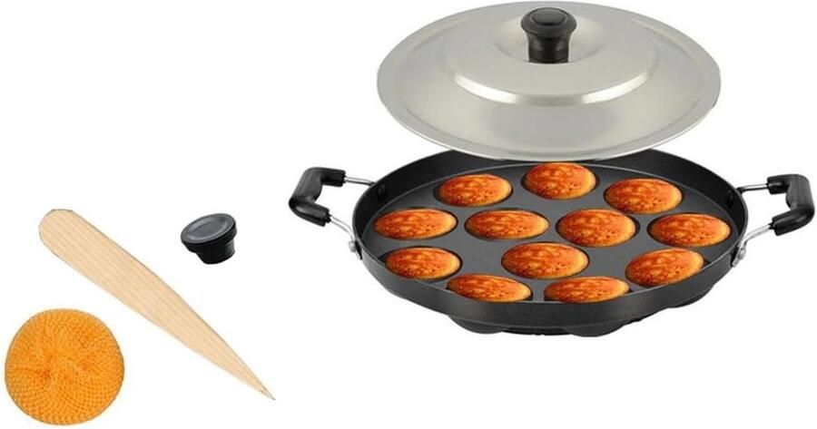 Appam Pan Paniyaram Pan Ontbijt Maken 12 Gaten 33 x 23.5 cm Zwart