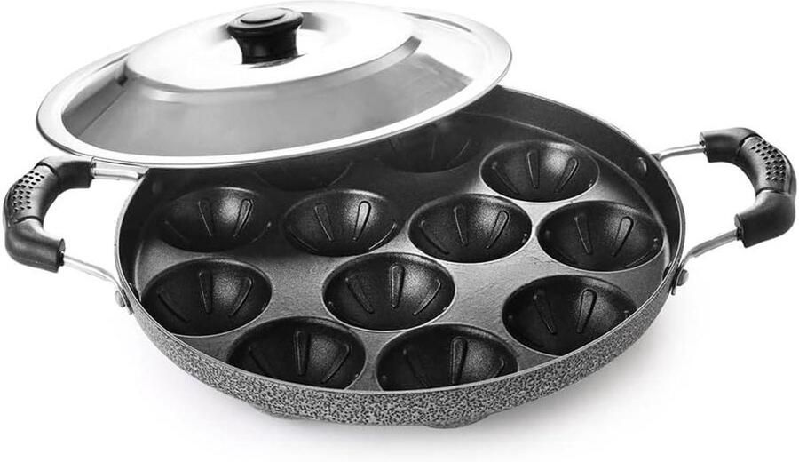 Appam Pan Poffertjespan Poffertjes Pan Lekkere Snacks Maken Antiaanbaklaag Deksel 23cm Doorsnede Zilver