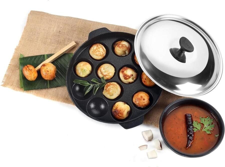 Appam Patra Poffertjespan Koekenpan Ontbijt Maken Non-stick Coating 24 x 24 x 6 cm Zwart