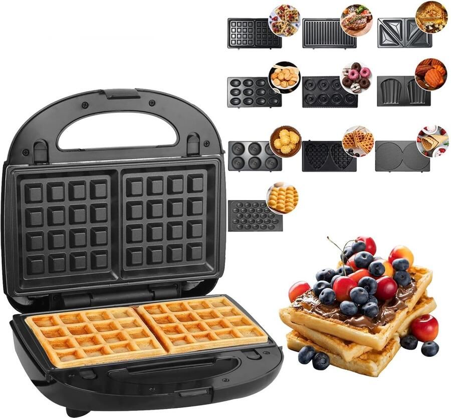 Apparaat 10-in-1 Snackmaker Wafelmaker Snacks Maken 20 Afneembare Platen 750 Watt Zwart