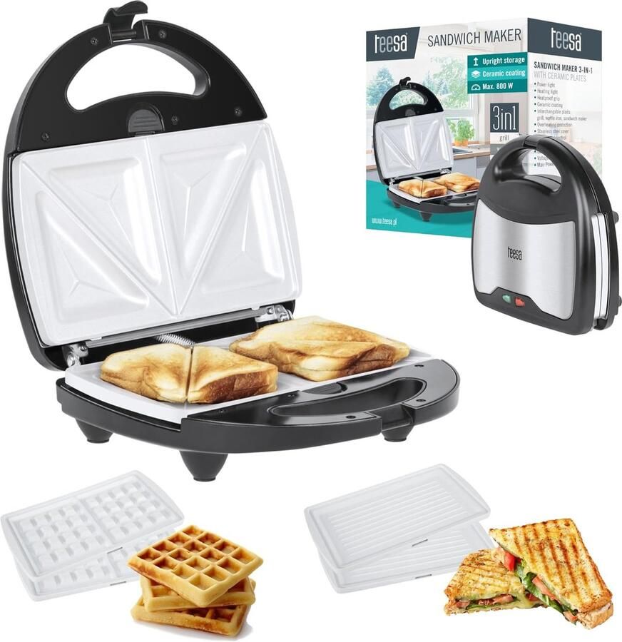 Apparaat 3 in 1 Tosti en grill Snelle maaltijden maken Drie verwisselbare platen