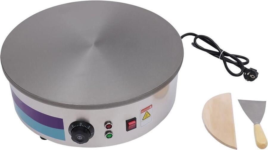 Apparaat voor Pannenkoeken Crêpe Maker Ontbijt Bereiden Snelle Gelijkmatige Verwarming 45 cm Plaat Zilver