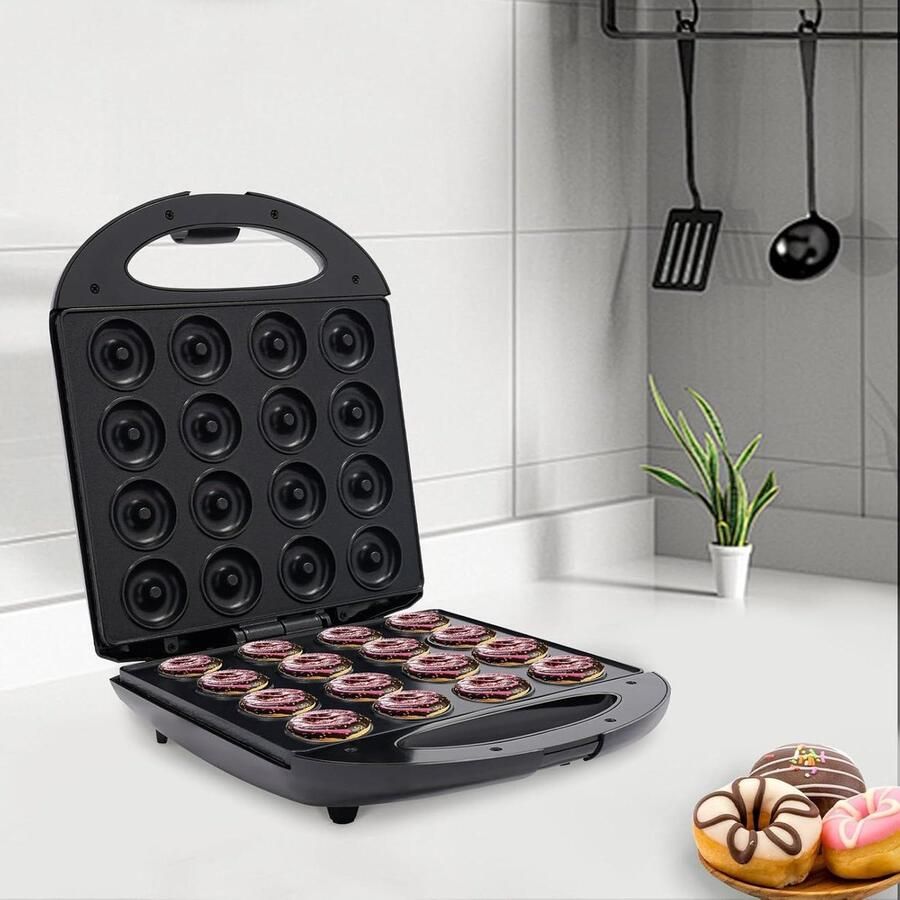 Apparaat voor Donuts Donutmaker Elektrisch Zelf Donuts Maken Dubbele Verwarming 16 Mini Donuts Zwart