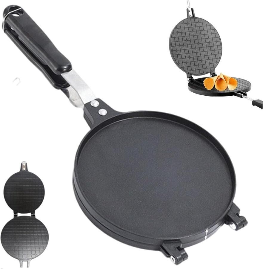 Apparaat voor Eierrolletjes Wafelmaker IJshoorntjes Desserts Maken Antiaanbaklaag 17 cm Diameter Zwart