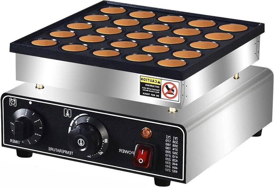 Apparaat voor Poffertjes Mini Wafelmaker Snacks Maken 25 Gaten Non-stick 850W Zwart