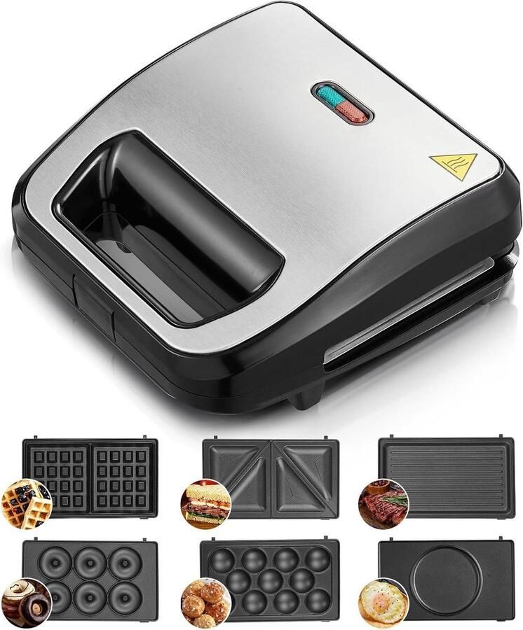 Apparaat 6-in-1 Wafelijzer Grill Lekker Koken 6 Wisselbare Platen 24 x 23 cm Zwart