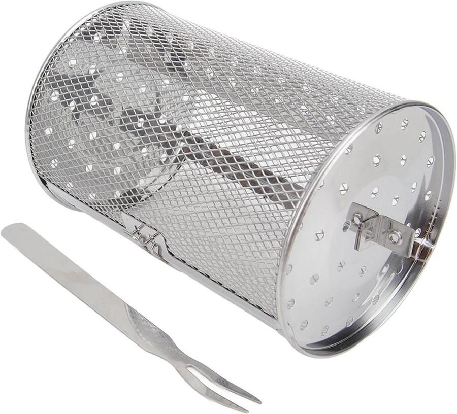 Aqxreight Roestvrijstalen Rollende Grillmand voor BBQ-groenten Vlees Zalm 18 Cm Hoogte Draagbaar Camping Picknick Tuinfeest Non-stick Gaascilinder (18cm Hoogte)