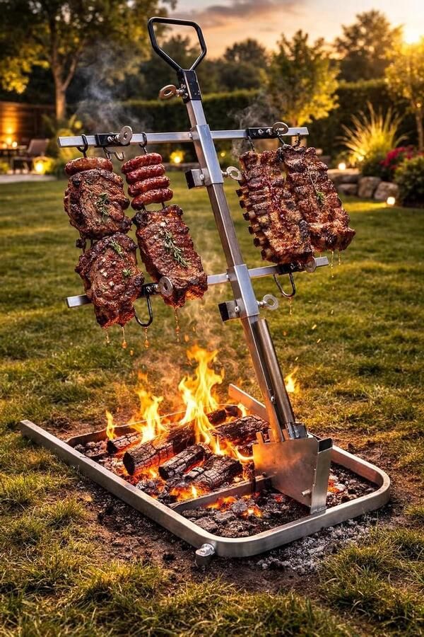 Argentijnse Grill Asador Vlees Buiten Koken 360 Graden Rotatie 120 cm Hoog Zilver