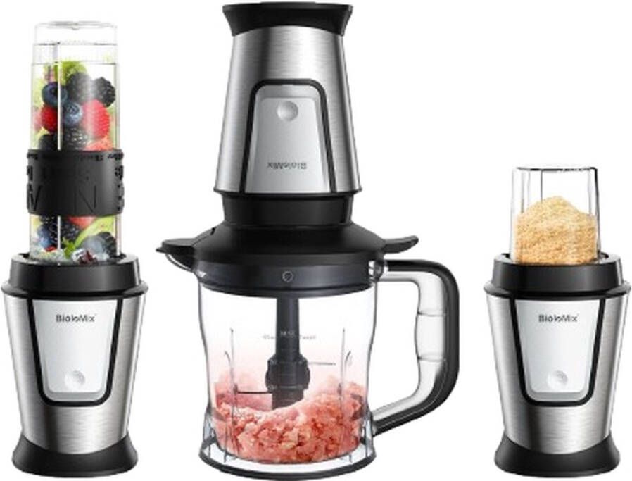 Ariqo 3-in-1 Keukenmachine Foodprocessor Keukenmixer Blender Smoothie Juicer Draagbaar 700W RVS Incl. Accessoires