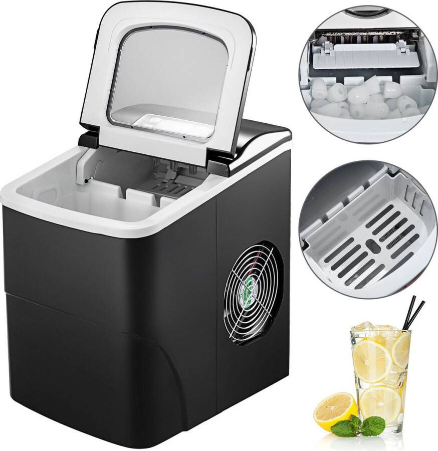 Ariqo Automatische Ijsblokjesmachine Ijsmachine Ijs Maker- Ijsblokjesmakers Ijsblokjes 12 kg per 24H 70 Blokjes Zwart