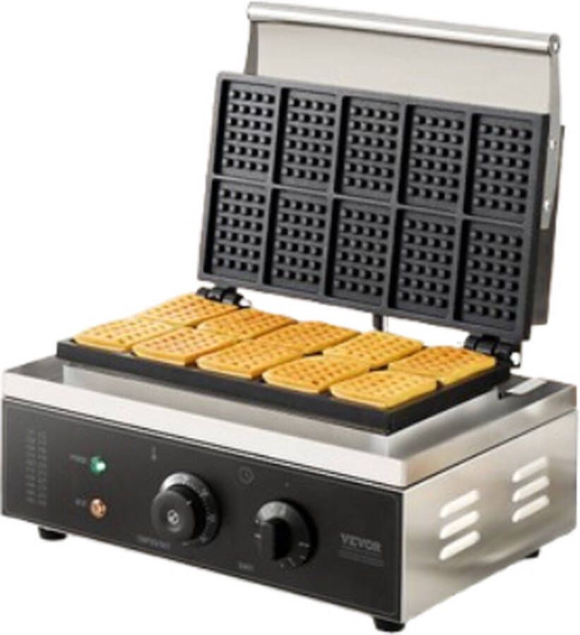Ariqo Commerciële Wafelijzer Wafelijzers Wafelmaker Wafel Ijzer 10 Wafels Non-stick 1550W Temperatuur Controle