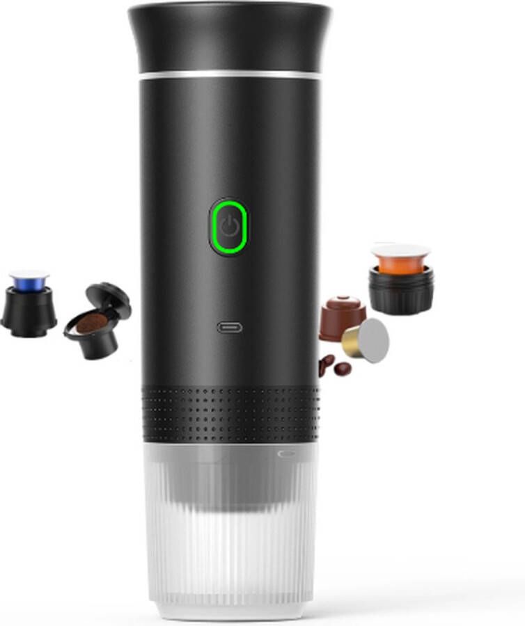 Ariqo Draagbare Koffiemachine Draagbaar Koffiezetapparaat Op Reis Elektrisch 3-in-1 -Bonen en Capsules Zwart