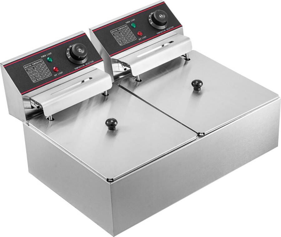 Ariqo Friteuse Dubbel Friteuze Dubbele Frituurpan Commerciële Elektrische Friteuses Roestvrijstaal 12L 5000W