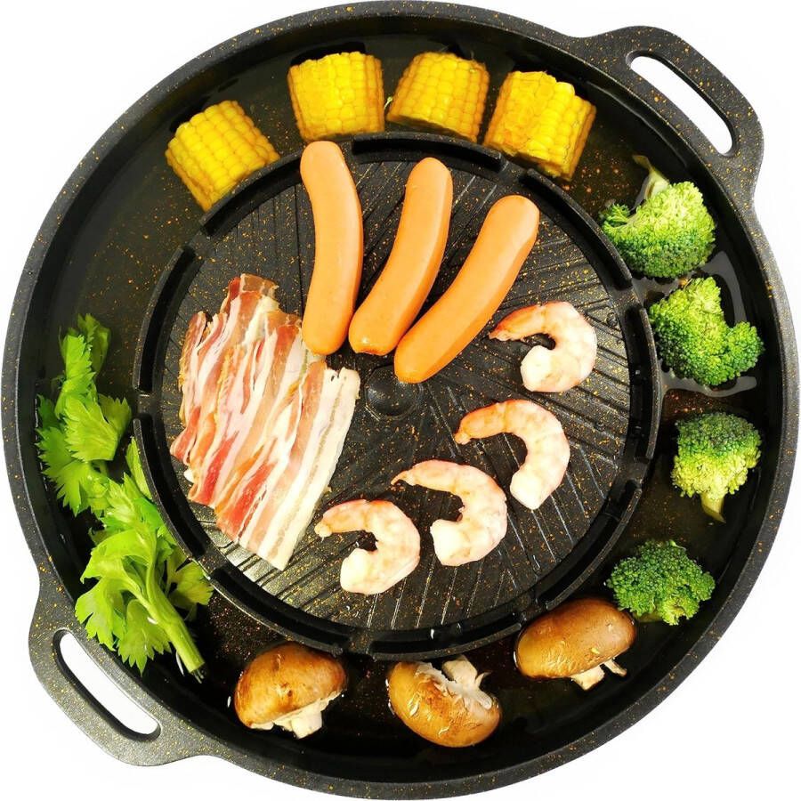Asian Fondue Pan Geschikt voor Gasplaat Geschikt voor Open Vuur Korean BBQ en Grillplaat Thai BBQ Vaatwasser Veilig Anti-aanbak laag Kampeer Pan