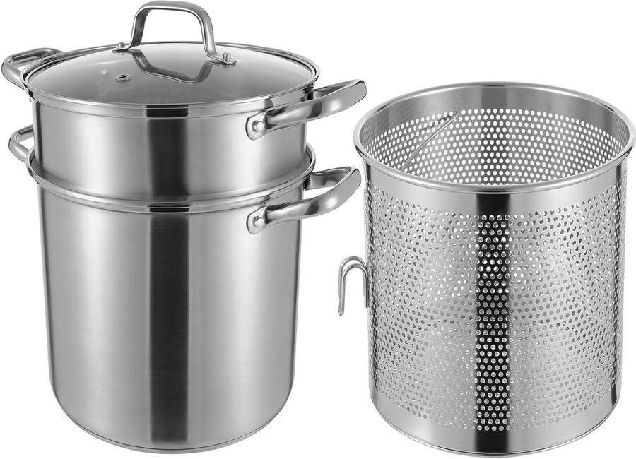 Asperge en Pastapan Kookpan met Zeef Groenten Koken Snel Afgieten 8 Liter Zilver