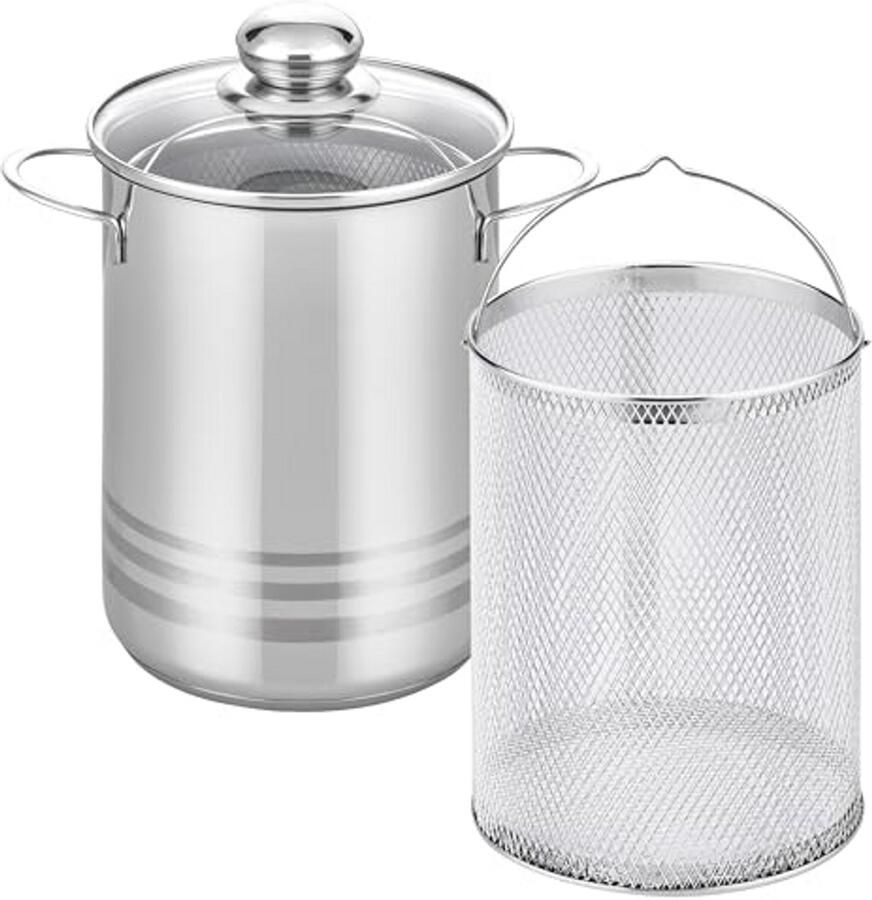 Aspergekoker RVS 4L met Glazen Deksel 16 cm