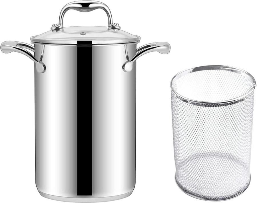 Aspergepan Groenteverdamper Pastapan Kookpan Koken en Stomen Verwijderbare Mand 4 Liter Zilverkleurig