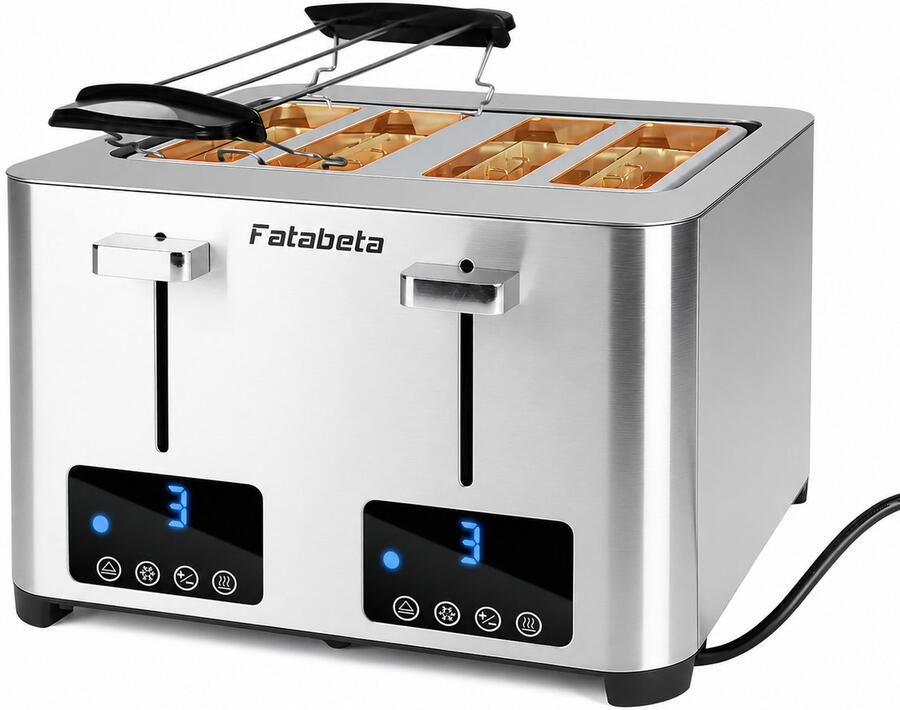 Atlasyx broodrooster Toaster broodrooster 4 sneden Broodtoaster RVS broodrooster 40 mm Extra Brede Sleuven 7 Bruiningsniveaus 4 Sleuven 1500 W RVS
