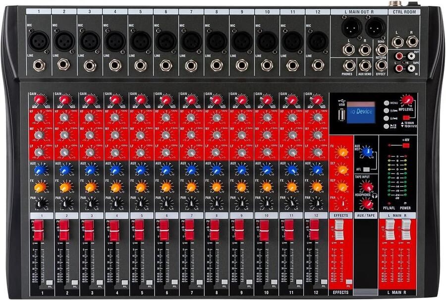 Audio-mixer 12-kanaals DJ Stereo Sound mengconsole USB Bluetooth Hall Delay Effect Stereo DJ Mixer Digitale Audio Mixer Versterker