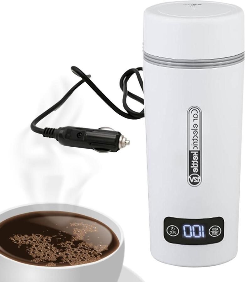 Elektrische Waterkoker Auto Reis Waterkoker Drinkfles Onderweg Warme Dranken Intelligente Temperatuurregeling 450 ml Wit