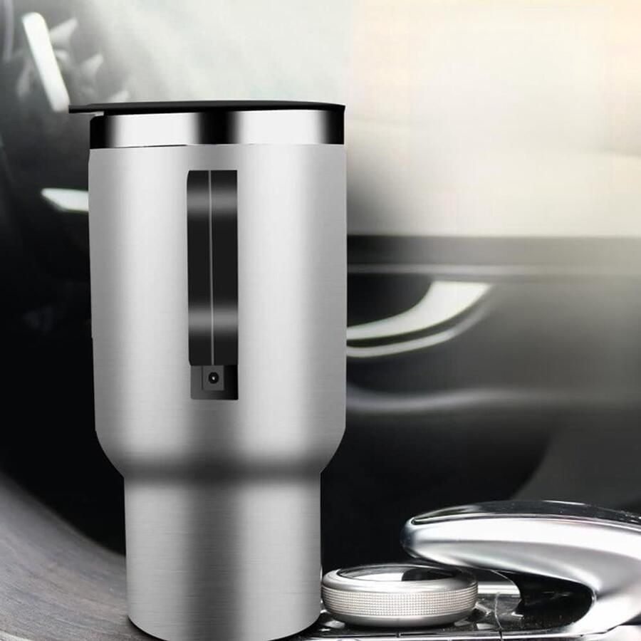 Auto thermosbeker Elektrische waterkoker mok Onderweg warme dranken Snelle verwarming 450 ml Zilver