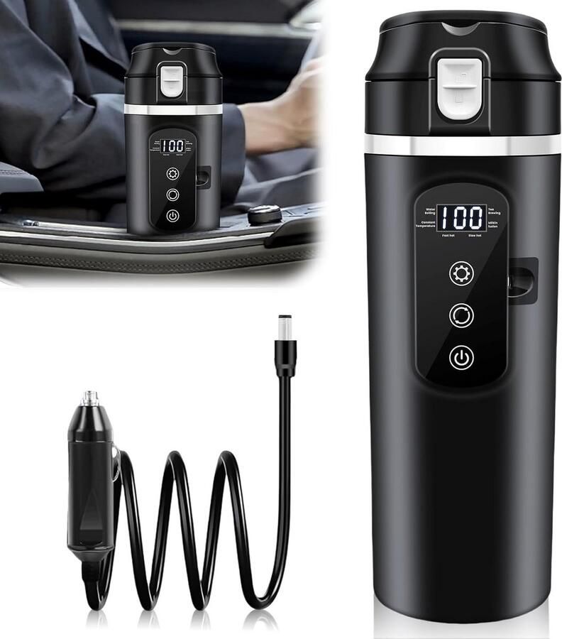 Auto Waterkoker 12 24V met LCD Display 500ml Verwarmde Drinkfles voor Onderweg