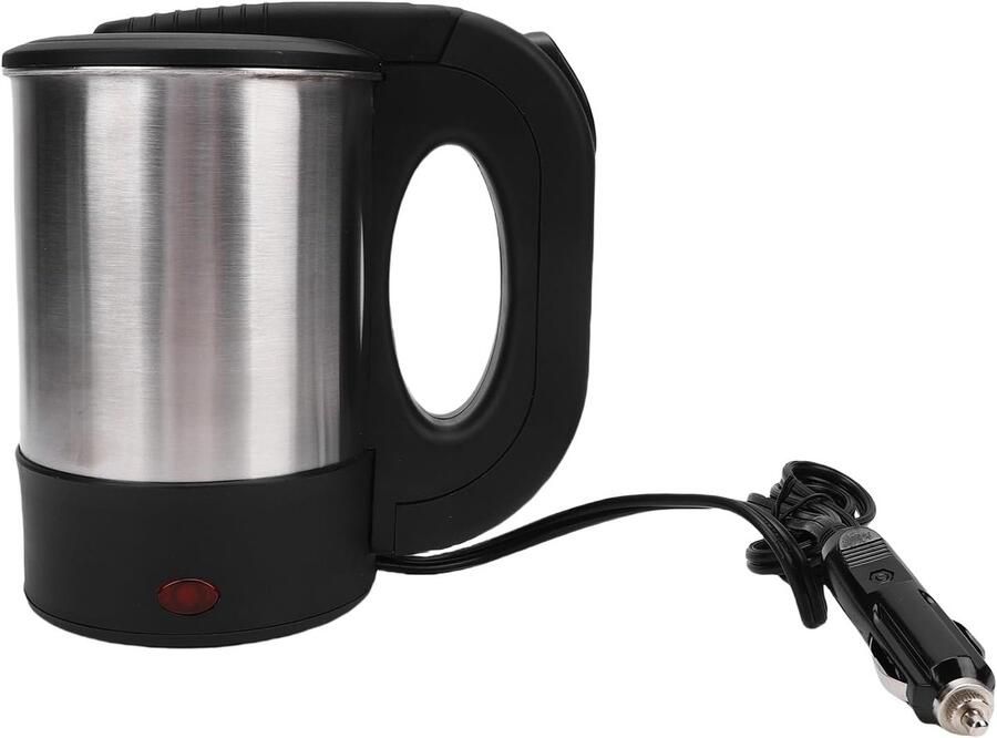Auto Waterkoker Draagbare Boiler Reizen en Kamperen 12V Voertuig Compatibel 500 ml Zilver Zwart