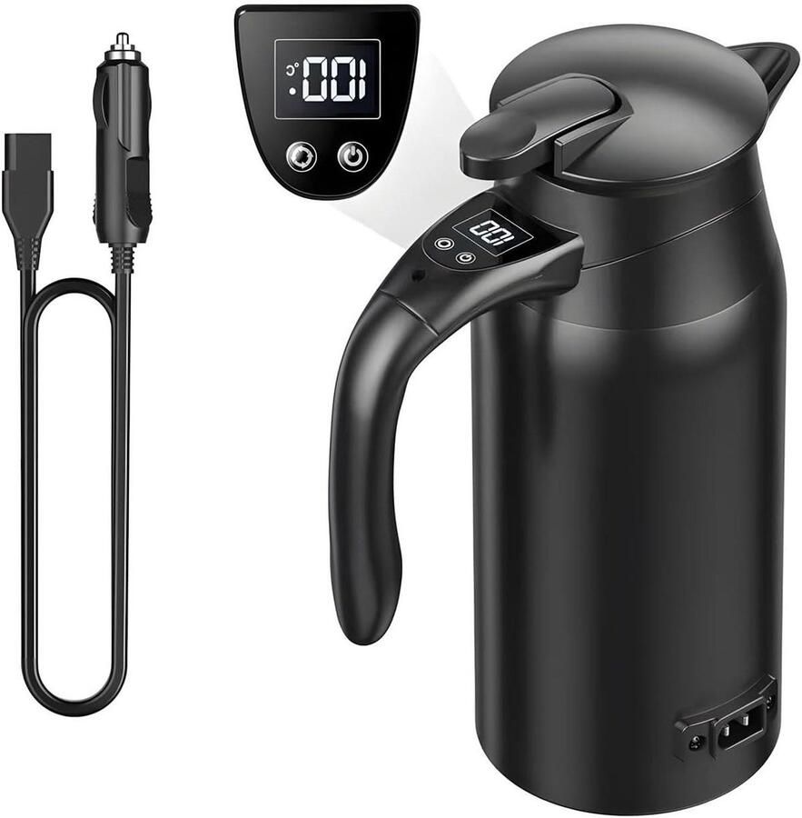 Auto Waterkoker Reis Mok Elektrisch Koffie Zetten Onderweg Digitale Temperatuur Monitor 800 ml Zilver
