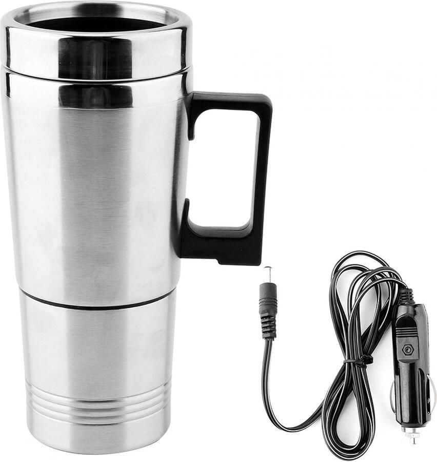 Auto Waterkoker Reis Verwarmer Warme Drankjes Onderweg Dubbele Capaciteit 350ml + 150ml Zilver