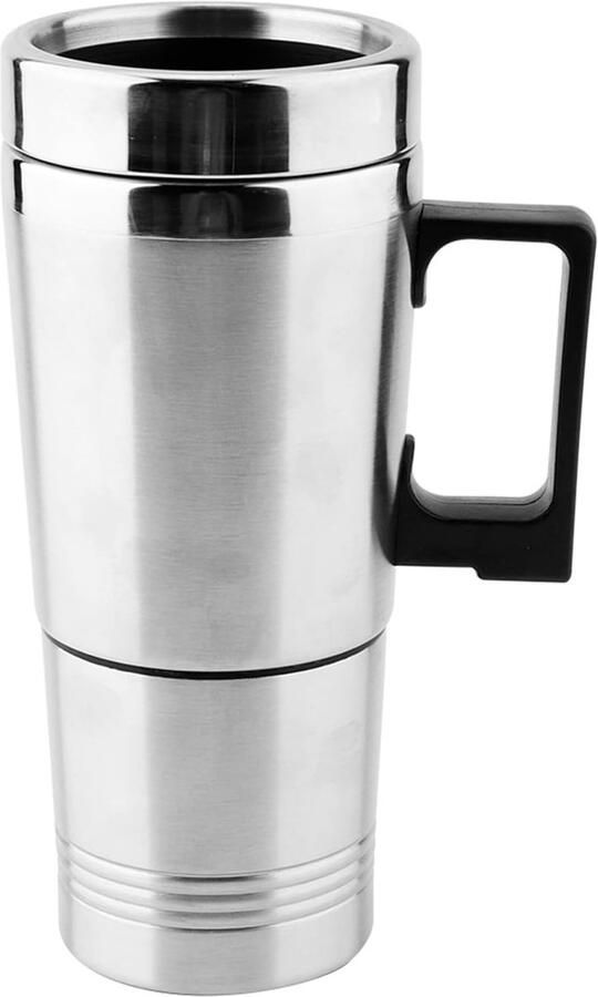 Auto Waterkoker Reis Waterbeker Warme Dranken Onderweg Dubbele Capaciteit 350ml + 150ml Zilver