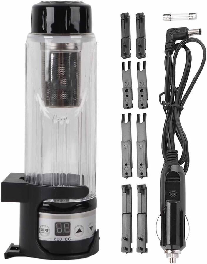 Auto Waterkoker Reis Waterkoker Onderweg Drankjes Maken Digitaal Display 420ml Capaciteit Zwart