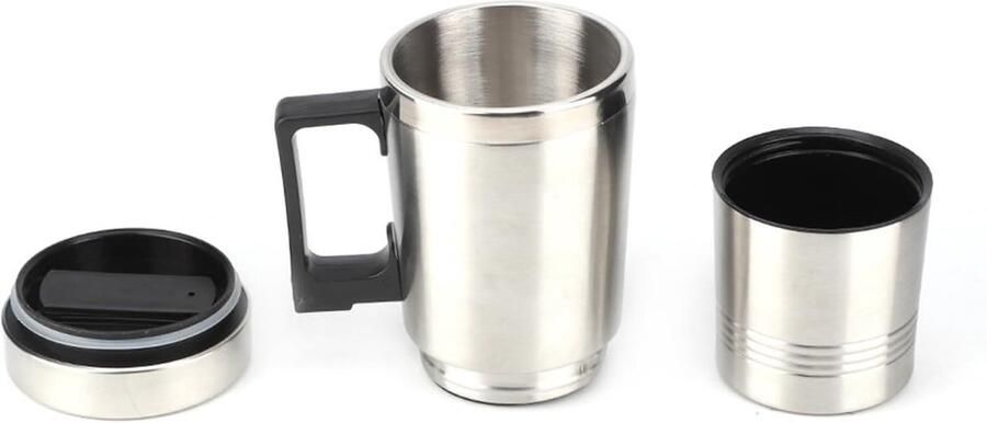 Auto Waterkoker Reis Waterkoker Onderweg Drankjes Maken Dubbel Compartiment 350ML + 150ML Zilver