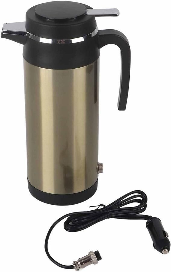 Auto Waterkoker Reisketel Elektrisch Onderweg Warme Dranken Vacuüm Geïsoleerd 1000ML Zwart Goud