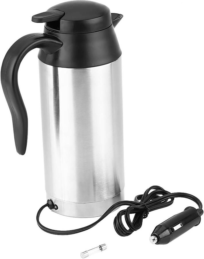 Auto Waterkoker Reismok Verwarmer Onderweg Drankjes 12V Aansluiting 750 Ml Zilver Zwart