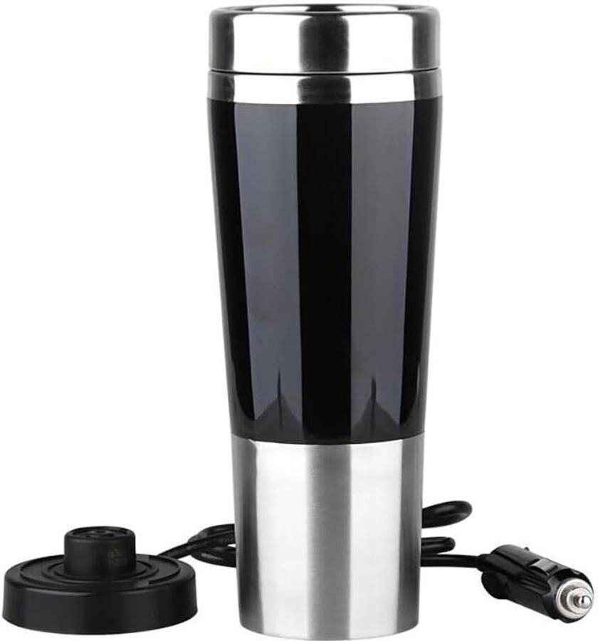 Auto Waterkoker Reis mok Verwarming mok Water Koken Dubbele Laag Isolatie 450 ml Zwart