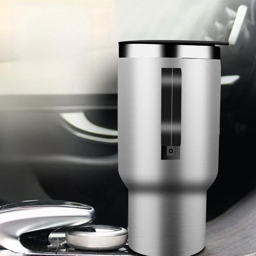 Auto Waterkoker Verwarmingsbeker Elektrisch Warme Dranken Onderweg Hoogwaardig Roestvrij Staal 450 Ml Zilver